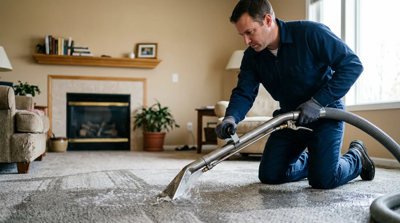 Water damage restoration technician working near Sumner, IL